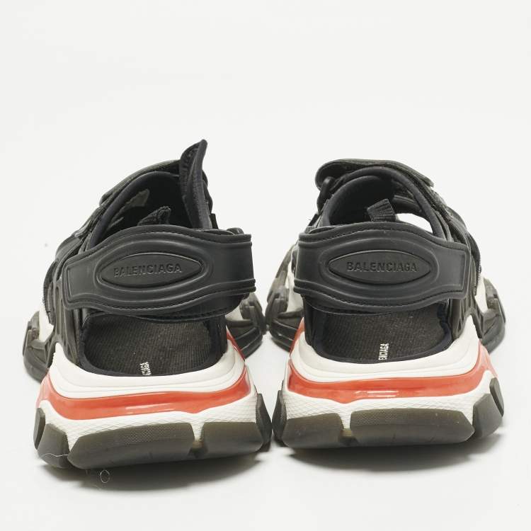 Pre Owned Balenciaga Black Faux Leather and Rubber Track Flat Sandals Size 39