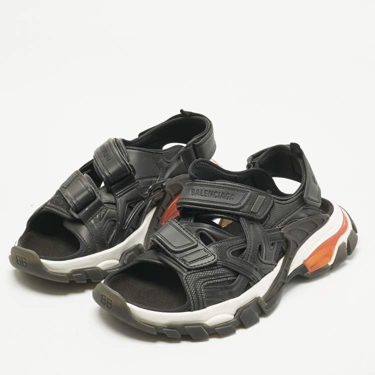 Pre Owned Balenciaga Black Faux Leather and Rubber Track Flat Sandals Size 39