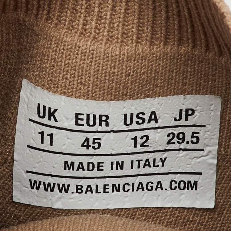 Pre Owned Balenciaga Beige Knit Fabric Speed 2.0 Lace Up High Top Sneakers Size 45
