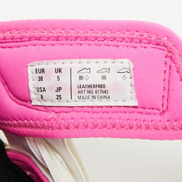 Pre Owned Balenciaga Track Size 38 White/Pink Faux Leather and Rubber Flat Sandals