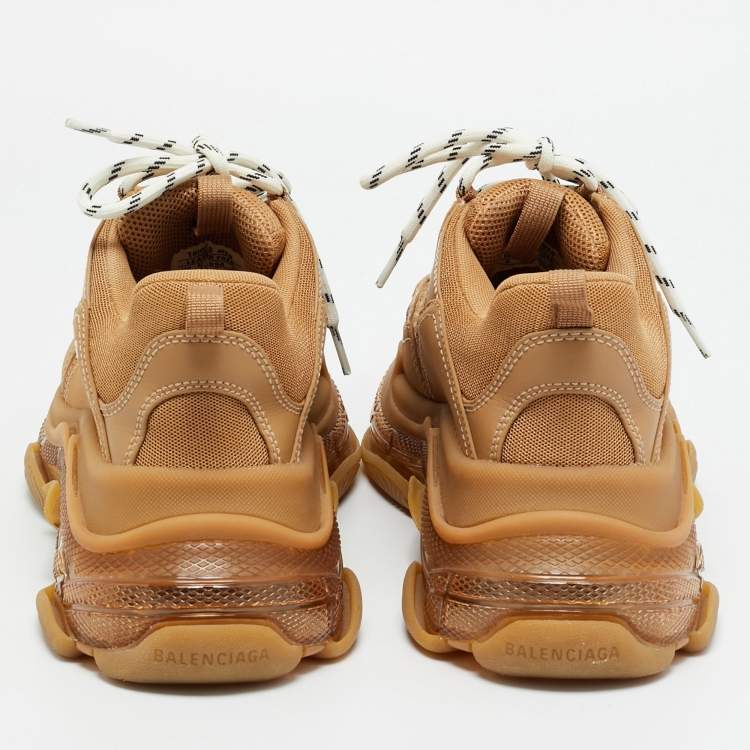 Pre Owned Balenciaga Triple S Size 42 Brown Faux Leather and Mesh Lace Up Sneakers