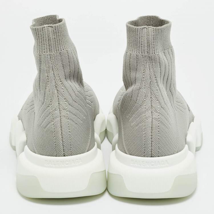 Pre Owned Balenciaga Speed Trainer Light Grey Knit Fabric Slip On Sneakers Size 42