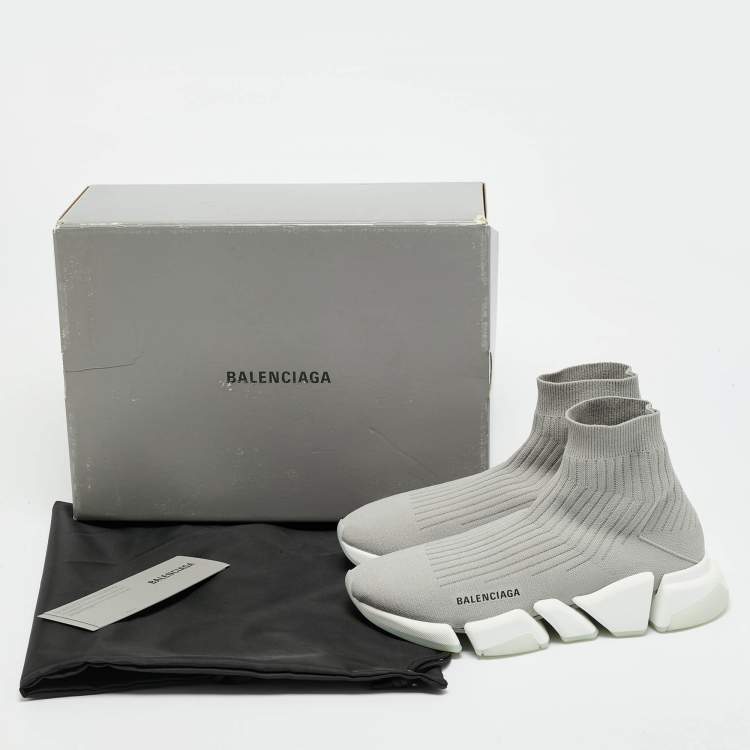 Pre Owned Balenciaga Speed Trainer Light Grey Knit Fabric Slip On Sneakers Size 42