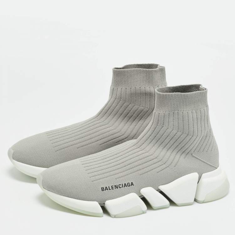 Pre Owned Balenciaga Speed Trainer Light Grey Knit Fabric Slip On Sneakers Size 42