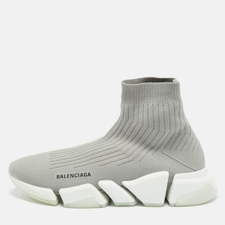 Pre Owned Balenciaga Speed Trainer Light Grey Knit Fabric Slip On Sneakers Size 42