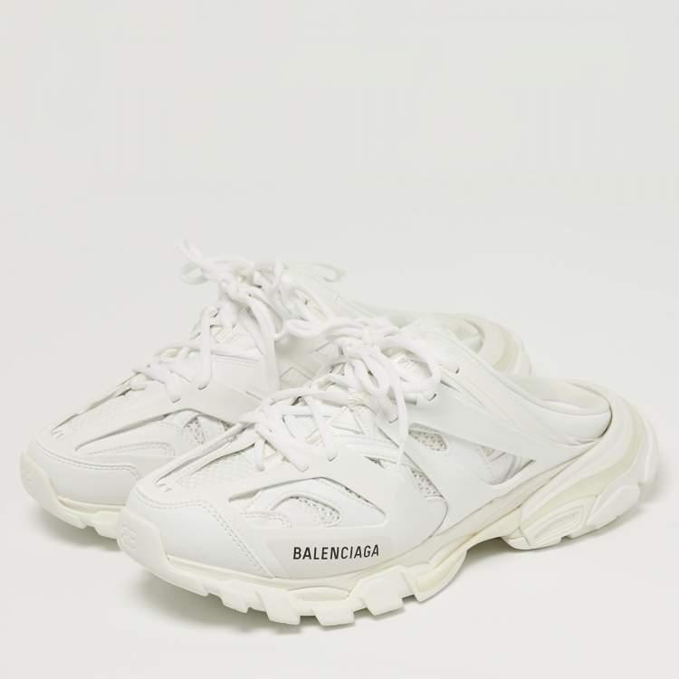 Pre Owned Balenciaga Track Size 41 White Faux Leather and Mesh Sneakers Mules