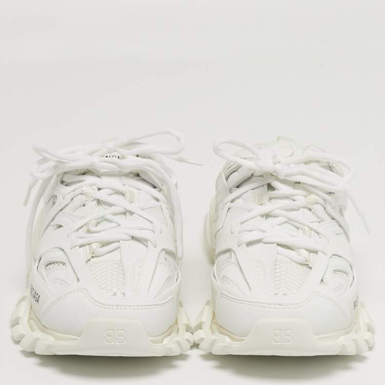 Pre Owned Balenciaga Track Size 41 White Faux Leather and Mesh Sneakers Mules