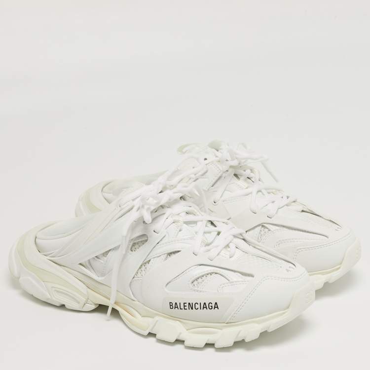 Pre Owned Balenciaga Track Size 41 White Faux Leather and Mesh Sneakers Mules