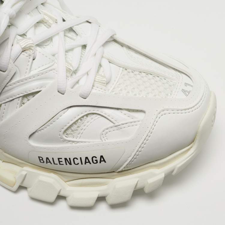Pre Owned Balenciaga Track Size 41 White Faux Leather and Mesh Sneakers Mules