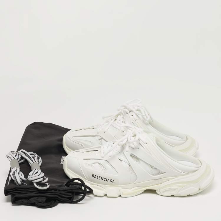 Pre Owned Balenciaga Track Size 41 White Faux Leather and Mesh Sneakers Mules