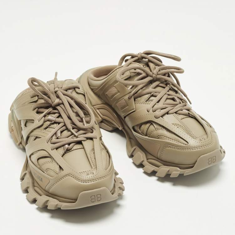 Pre Owned Balenciaga Track Size 42 Beige Faux Leather Mules Sneakers