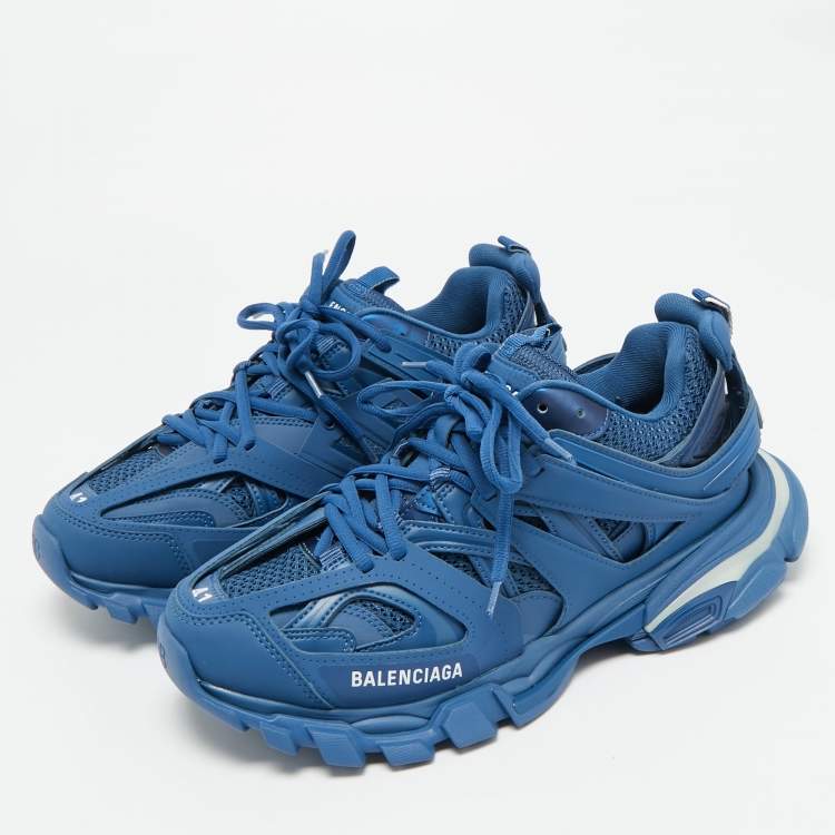 Pre Owned Balenciaga Track Size 41 Blue Leather and Mesh Lace Up Sneakers