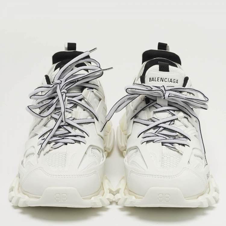 Pre Owned Balenciaga Track Size 41 White Faux Leather and Mesh Lace Up Sneakers