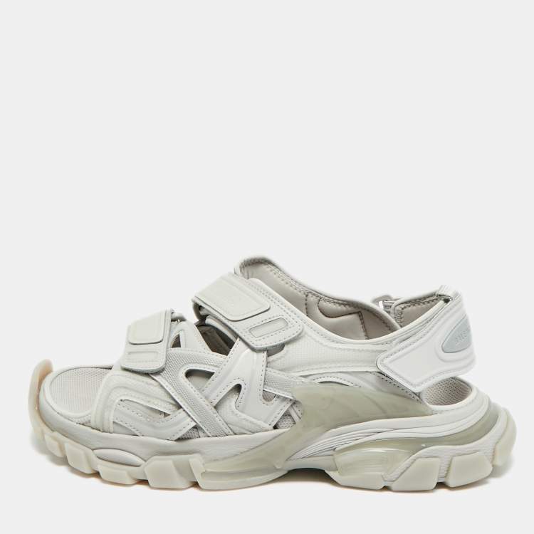 Pre Owned Balenciaga Track Size 43 Grey Faux Leather and Rubber Slingback Sandals
