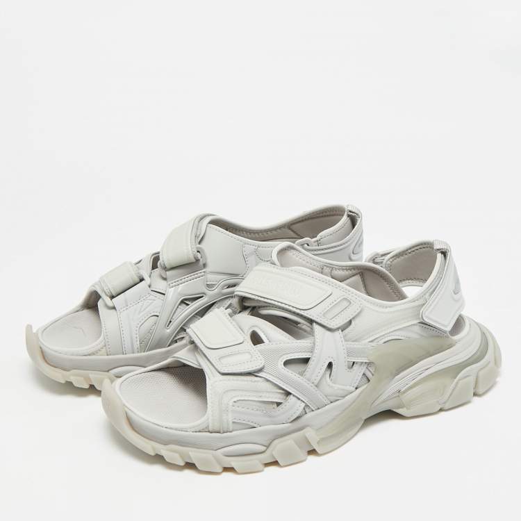 Pre Owned Balenciaga Track Size 43 Grey Faux Leather and Rubber Slingback Sandals