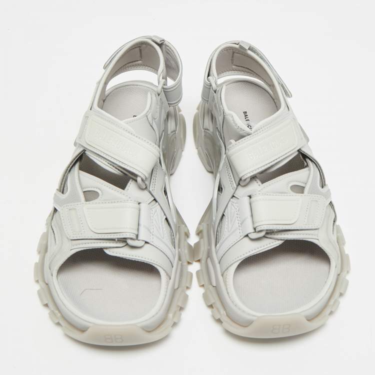 Pre Owned Balenciaga Track Size 43 Grey Faux Leather and Rubber Slingback Sandals