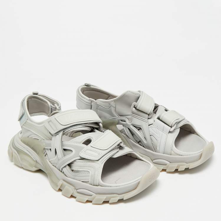 Pre Owned Balenciaga Track Size 43 Grey Faux Leather and Rubber Slingback Sandals