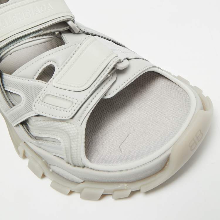 Pre Owned Balenciaga Track Size 43 Grey Faux Leather and Rubber Slingback Sandals