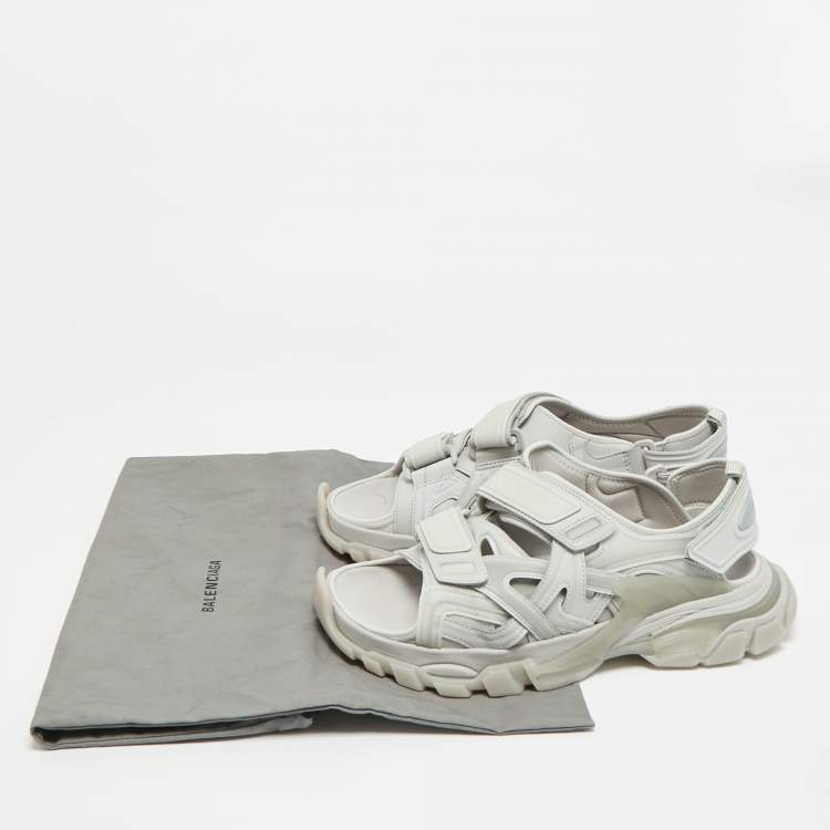 Pre Owned Balenciaga Track Size 43 Grey Faux Leather and Rubber Slingback Sandals