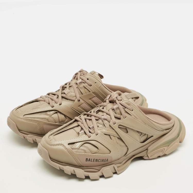 Pre Owned Balenciaga Track Size 43 Dark Beige Faux Leather Mule Sneakers