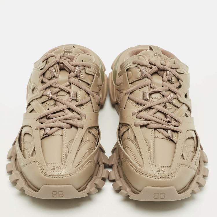 Pre Owned Balenciaga Track Size 43 Dark Beige Faux Leather Mule Sneakers