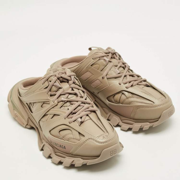 Pre Owned Balenciaga Track Size 43 Dark Beige Faux Leather Mule Sneakers