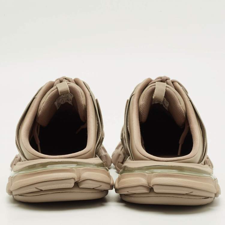 Pre Owned Balenciaga Track Size 43 Dark Beige Faux Leather Mule Sneakers