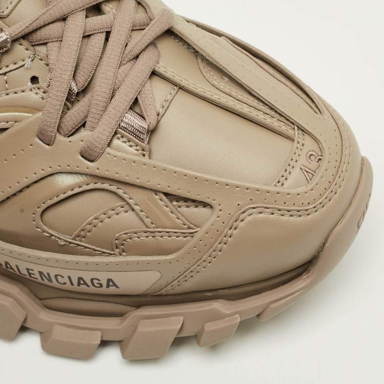 Pre Owned Balenciaga Track Size 43 Dark Beige Faux Leather Mule Sneakers