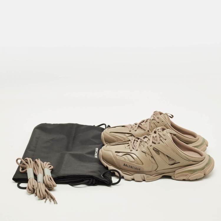 Pre Owned Balenciaga Track Size 43 Dark Beige Faux Leather Mule Sneakers