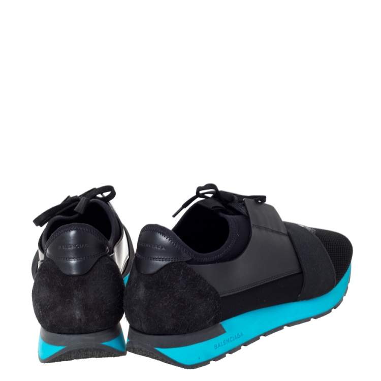 Pre Owned Balenciaga Black Mesh, Suede And Leather Race Runner Sneakers Size 46