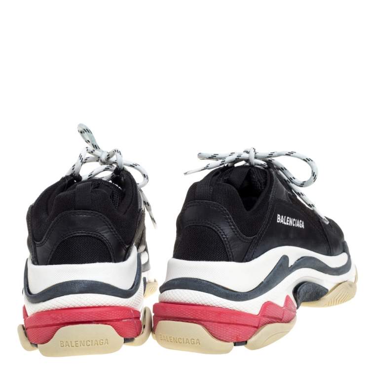 Pre Owned Balenciaga Black Mesh And Leather Triple S Platform Sneakers Size 41