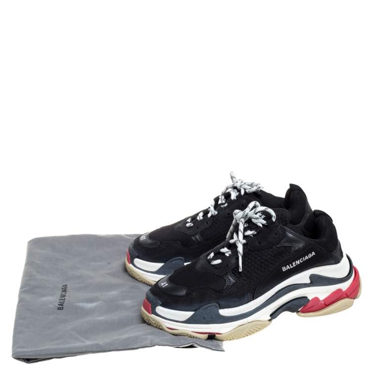 Pre Owned Balenciaga Black Mesh And Leather Triple S Platform Sneakers Size 41