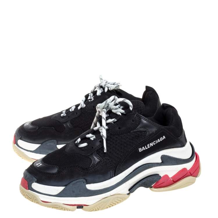 Pre Owned Balenciaga Black Mesh And Leather Triple S Platform Sneakers Size 41