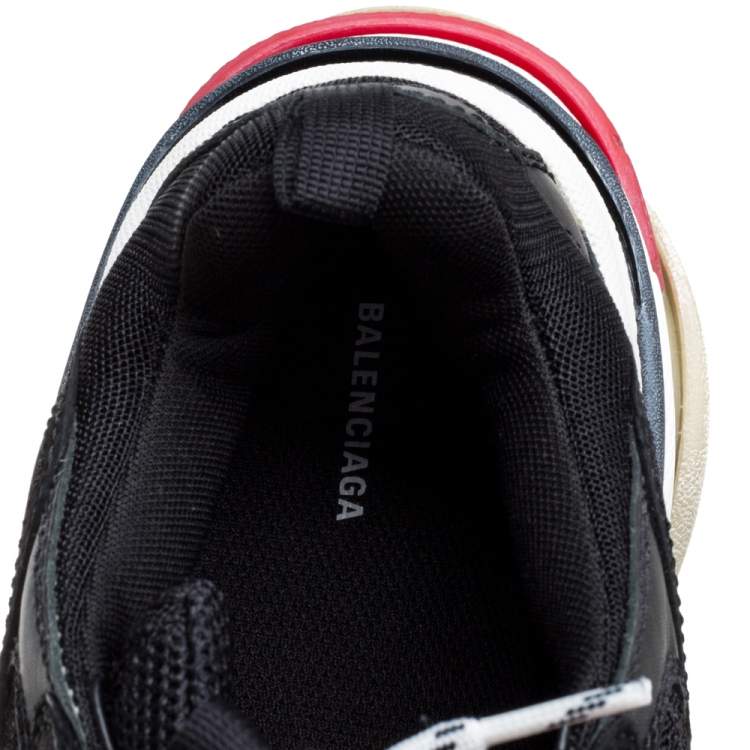 Pre Owned Balenciaga Black Mesh And Leather Triple S Platform Sneakers Size 41
