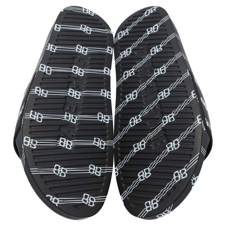 Pre Owned Balenciaga Black Logo Pool Slides Size EU 42