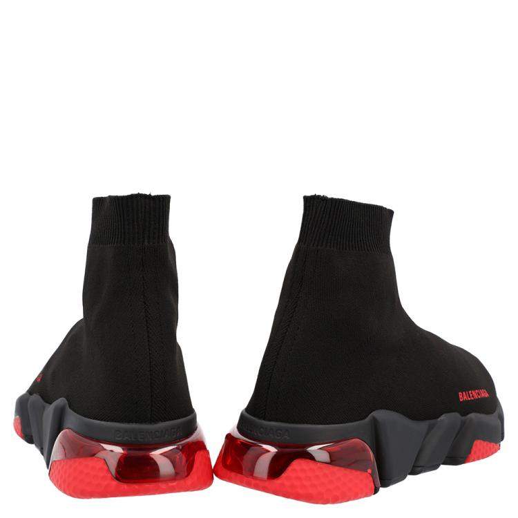 Pre Owned Balenciaga Black/Red Speed Clear Sole Sneakers Size EU 44