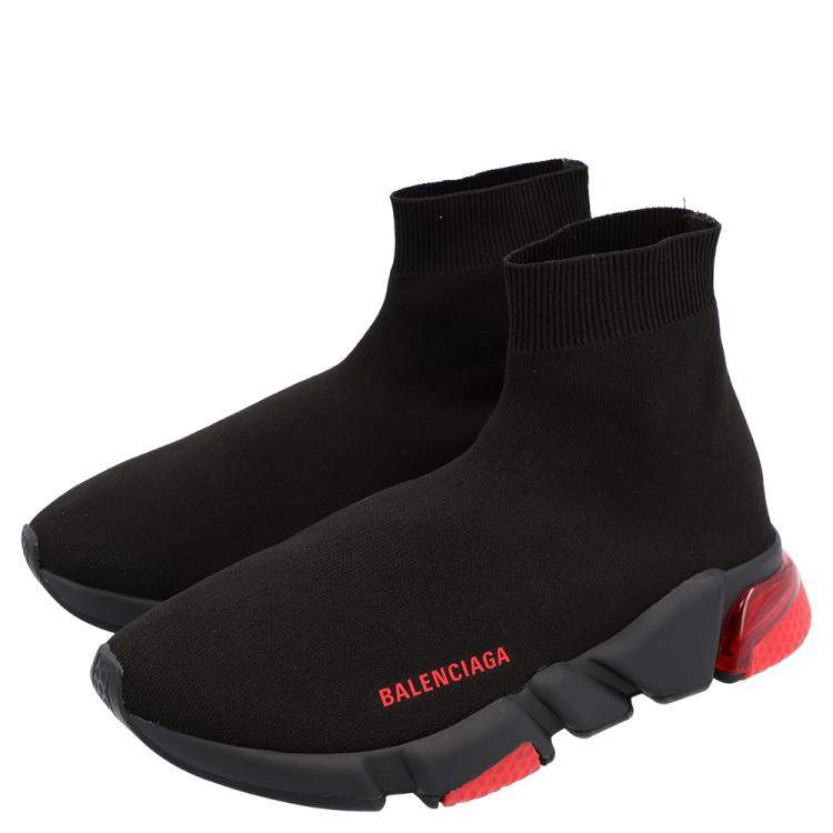 Pre Owned Balenciaga Black/Red Speed Clear Sole Sneakers Size EU 44