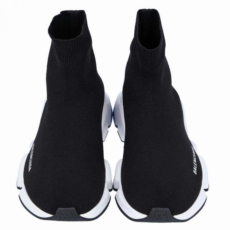 Pre Owned Balenciaga Black/White/Blue Knit Speed Sneakers Size EU 43