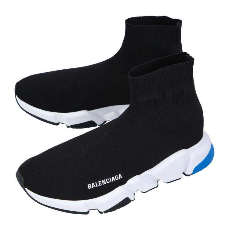 مملوكة مسبقًا Balenciaga Black/White/Blue Knit Speed Sneakers Size EU 44