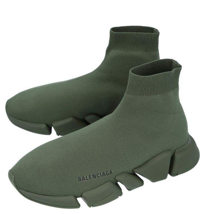 Pre Owned Balenciaga Green Knit Speed Sneakers Size EU 42
