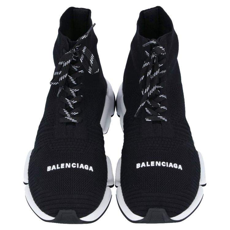 Pre Owned Balenciaga Black Knit Fabric Speed Trainer Lace Up Sneakers Size 43
