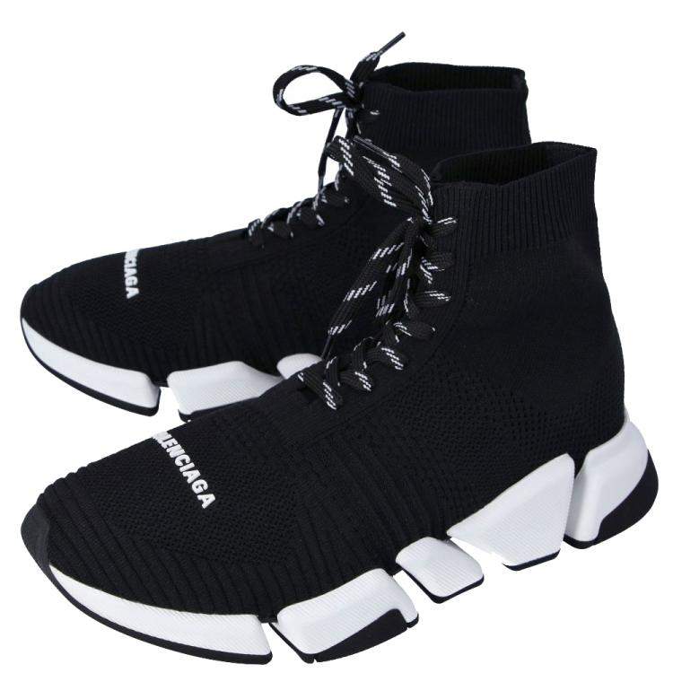 Pre Owned Balenciaga Black Knit Fabric Speed Trainer Lace Up Sneakers Size 43
