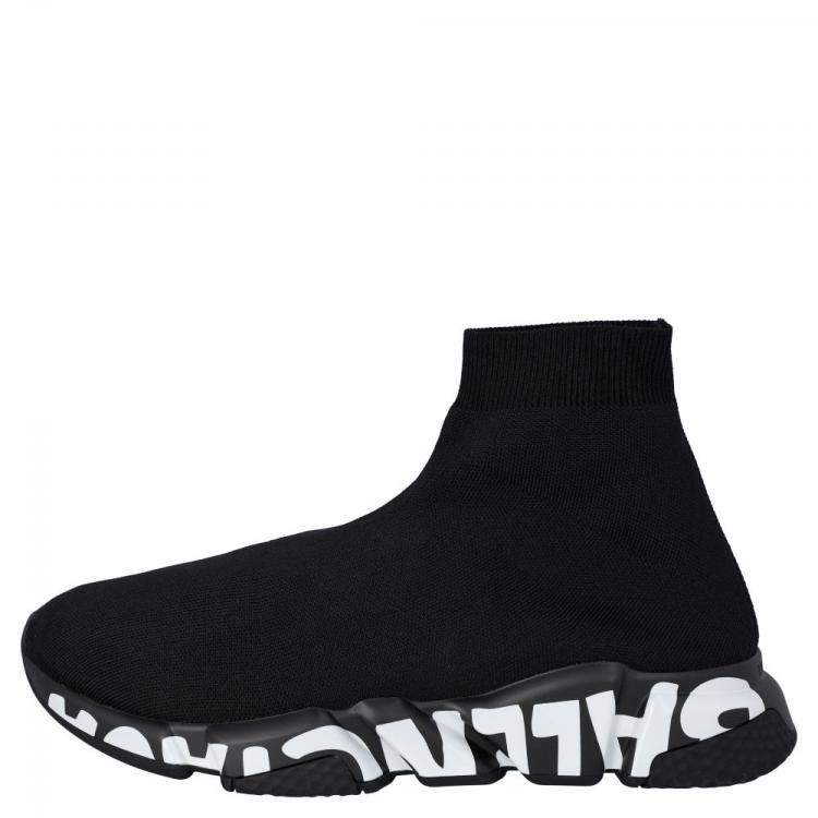 Balenciaga Black Knit Speed Graffiti Sneakers Size EU 44