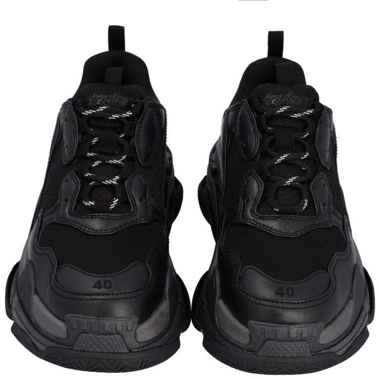 Pre Owned Balenciaga Black Leather and Mesh Triple S Sneakers Size EU 42