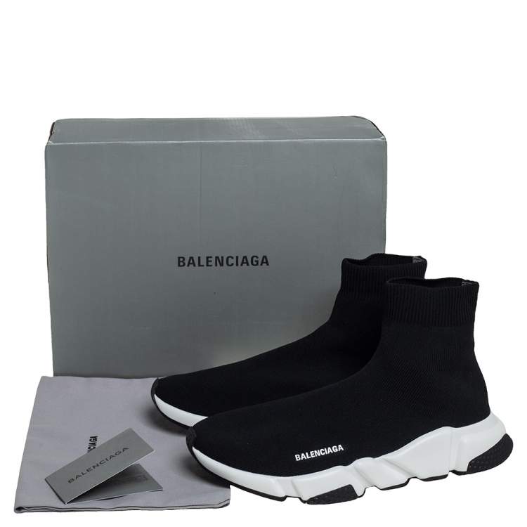 Pre Owned Balenciaga Black Knit Fabric Speed Trainer High Top Sneakers Size 42