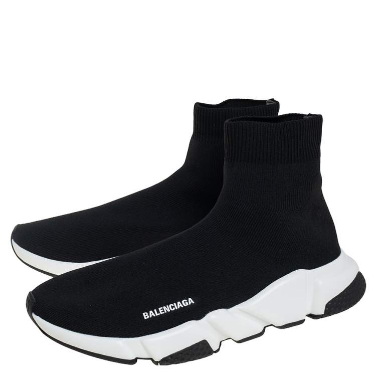 Pre Owned Balenciaga Black Knit Fabric Speed Trainer High Top Sneakers Size 42