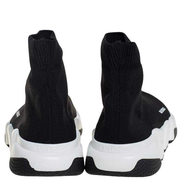 Pre Owned Balenciaga Black Knit Fabric Speed Trainer High Top Sneakers Size 42