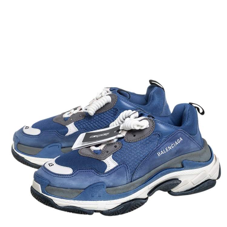 مملوكة مسبقًا Balenciaga Blue/White Mesh And Leather Triple S Low Top Sneakers Size 43