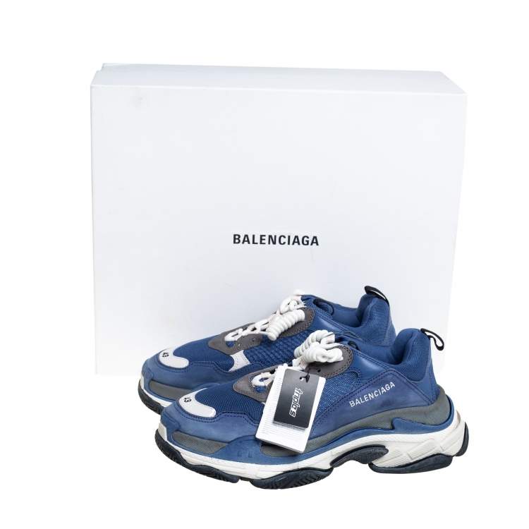 مملوكة مسبقًا Balenciaga Blue/White Mesh And Leather Triple S Low Top Sneakers Size 43