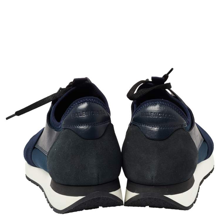 مملوكة مسبقًا Balenciaga Blue/Black Leather And Mesh Race Runner Low Top Sneakers Size 45